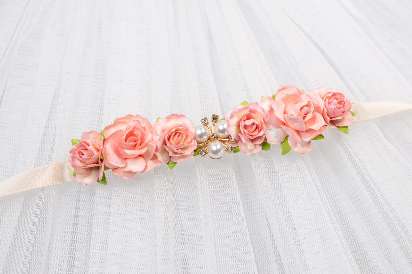 Luxe Peach Blossom – Crystal Ballet Bun Wrap