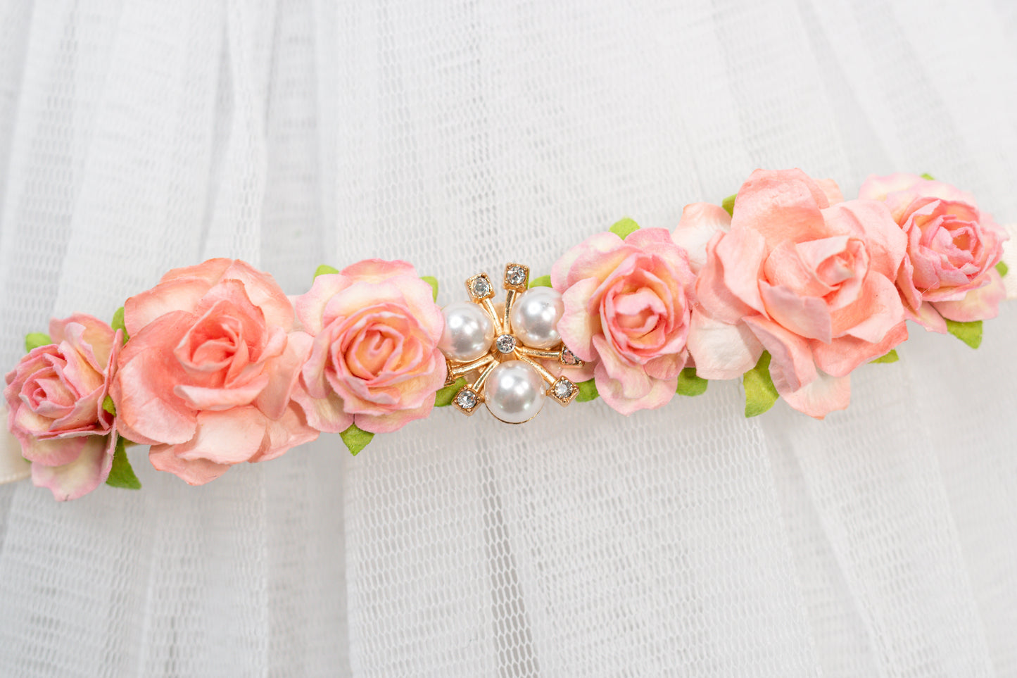 Luxe Peach Blossom – Crystal Ballet Bun Wrap