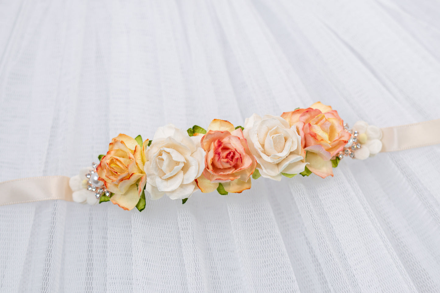 Peachy Elegance – Luxe Crystal Ballet Bun Wrap