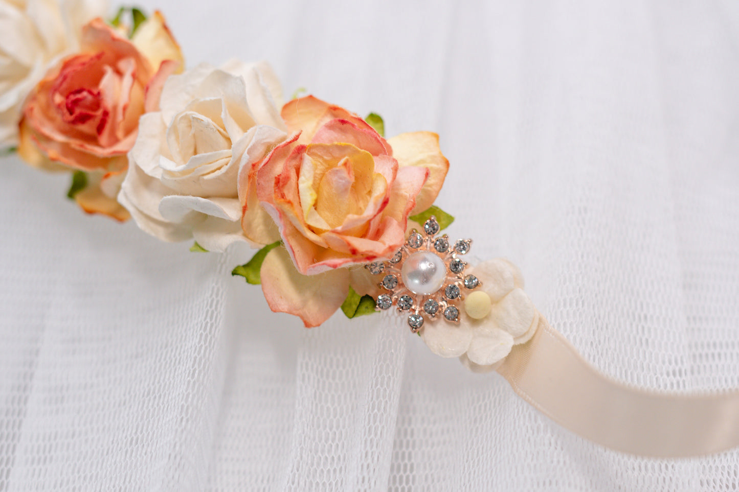 Peachy Elegance – Luxe Crystal Ballet Bun Wrap